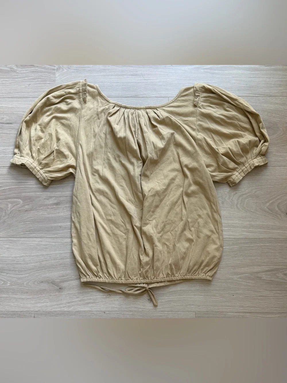 LOFT Puff Sleeve Drawstring Hem Top - Tan